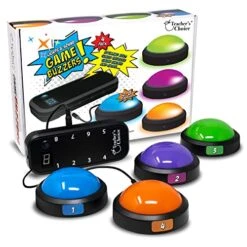 Teacher's Choice 4 Player Light Up Game Buzzer System | Displays The Winning Player | Loud, Unique Sounds For Each Buzzer, Great For Trivia Games, Family Feud, Jeopardy, Competition, Spelling Bees