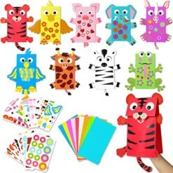 WATINC 9Pack Hand Puppet Art Craft Paper Sock Puppets DIY Making Your Own Puppet Kits Party Favors Wiggle Googly Eyes Storytelling Party Supplies Imaginative Play Birthday Party For Boys Girls
