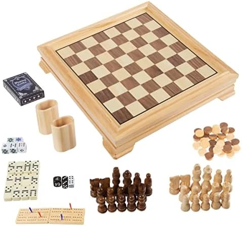 Hey! Play! 7-in-1 Classic Wooden Board Game Set – Old Fashioned Family Game Night Cards, Dice, Chess, Checkers, Backgammon, Dominoes And Cribbage (12-HY2691) 10 Hey! Play! 7-in-1 Classic Wooden Board Game Set – Old Fashioned Family Game Night Cards, Dice, Chess, Checkers, Backgammon, Dominoes And Cribbage (12-HY2691) - Image 8