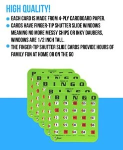 Regal Bingo - Shutter Slide Bingo Cards Only - 6.5” X 6.75” - 4-Ply Green Cardstock - Easy To Read - Red Sliding Windows - Perfect For Large Groups, Bulk Purchasing - Non Repeating Set -Folkmanis Toys Shop 51MZvhHv44L
