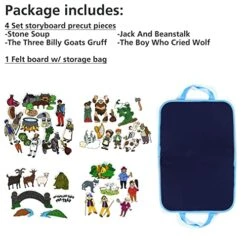 CHEFAN Felt/Flannel Board Story Set Of 4, PRECUT Felt Pieces For Preschool Toddlers, Stone Soup, The Three Billy Goats Gruff, Jack And Beanstalk, The Boy Who Cried Wolf