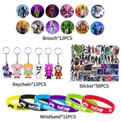 UINE 86 Pcs Game Party Favor, Game Party Decorations Include Wristband Brooch Keychain Sticker, For Game Themed Party Favors