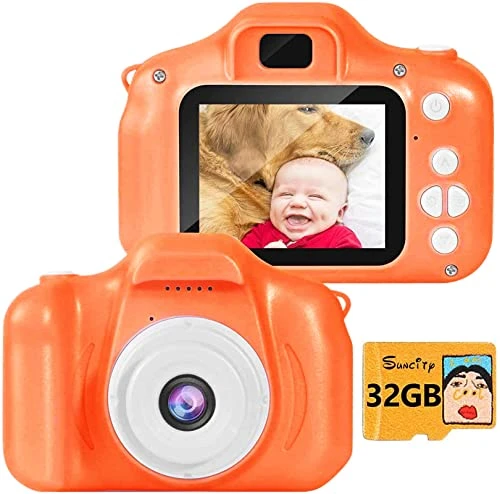 SUNCITY Kids Digital Camera, Christmas Birthday Gifts For Boys Age 3-9, HD Digital Video Cameras For Toddler, Portable Toy For 3 4 5 6 7 8 Year Old Boy With 32GB SD Card-Orange 3 SUNCITY Kids Digital Camera, Christmas Birthday Gifts For Boys Age 3-9, HD Digital Video Cameras For Toddler, Portable Toy For 3 4 5 6 7 8 Year Old Boy With 32GB SD Card-Orange