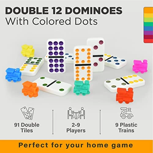 Queensell Mexican Train Dominoes Set For Adults With Wooden Hub, Tile Board Game - Dominos Set For Classic Board Games - Double 12 Dominoes Set For Family Games (Double 12) 4 Queensell Mexican Train Dominoes Set For Adults With Wooden Hub, Tile Board Game - Dominos Set For Classic Board Games - Double 12 Dominoes Set For Family Games (Double 12) - Image 2