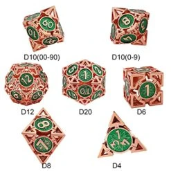 Cttasty DND Dice Set Hollow Metal Dice Set Handmade 7pcs Polyhedral Dice Set DND RPG MTG Role Playing Game Dice Set D&D Dice With Gift Case For DND Dungeons And Dragon (Green Gold) -Folkmanis Toys Shop 51NMqqRhV5L