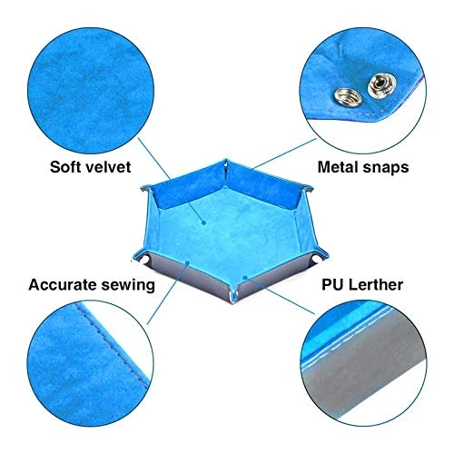 Kimairy DND Metal Dice Tray, Dice Folding Hexagon Tray Leather Dice Holder Velvet Rolling Storage Tray For Dice Games RPG DND Other Table Games And Candy Holder Storage Box (Cyan) 5 Kimairy DND Metal Dice Tray, Dice Folding Hexagon Tray Leather Dice Holder Velvet Rolling Storage Tray For Dice Games RPG DND Other Table Games And Candy Holder Storage Box (Cyan) - Image 3