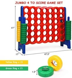 COSTWAY Jumbo 4-to-Score Giant Game Set With Storage Carrying Bag, 4 In A Row For Kids And Adults, Game Set With 42 Jumbo Rings & Quick-Release Slider, Perfect For Family Game 17 COSTWAY Jumbo 4-to-Score Giant Game Set With Storage Carrying Bag, 4 In A Row For Kids And Adults, Game Set With 42 Jumbo Rings & Quick-Release Slider, Perfect For Family Game -Folkmanis Toys Shop 51NPiJC4uxL