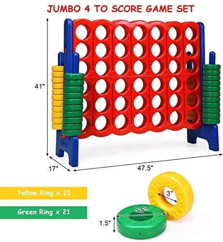 COSTWAY Jumbo 4-to-Score Giant Game Set With Storage Carrying Bag, 4 In A Row For Kids And Adults, Game Set With 42 Jumbo Rings & Quick-Release Slider, Perfect For Family Game 6 COSTWAY Jumbo 4-to-Score Giant Game Set With Storage Carrying Bag, 4 In A Row For Kids And Adults, Game Set With 42 Jumbo Rings & Quick-Release Slider, Perfect For Family Game - Image 4