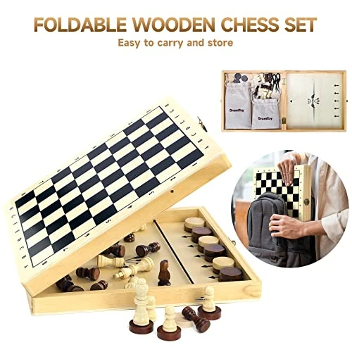 BremToy 4 In 1 Chess Sets-Wooden Chess & Checkers Set, Sling Puck And Nine Men's Morris Board Games For Kids Adult, Foldable & Portable Chess Board Set For Travel (12x12inch) 5 BremToy 4 In 1 Chess Sets-Wooden Chess & Checkers Set, Sling Puck And Nine Men's Morris Board Games For Kids Adult, Foldable & Portable Chess Board Set For Travel (12x12inch) - Image 3