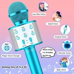 Kingci Kids Microphone, Girls Toy Microphones For Toddler Singing Bluetooth + 18 Pre-Loaded Nursery Rhymes, Birthday Gifts Toys Microphone For 3 4 5 6 7 8 9 10 12 Year Old Girls Boys -Folkmanis Toys Shop 51NsBFNd9HL