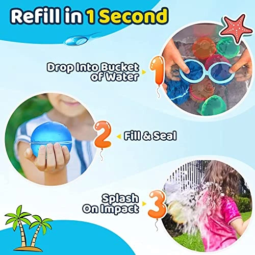 Reusable Water Balloons, 12 Pack Quick Fill Self Sealing Splash Balls For Kids, Fun Outdoor Water Games And Pool Beach Toys For Boys And Girls (Ages 3-12) 7 Reusable Water Balloons, 12 Pack Quick Fill Self Sealing Splash Balls For Kids, Fun Outdoor Water Games And Pool Beach Toys For Boys And Girls (Ages 3-12) - Image 5