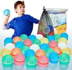 Hiliop Reusable Water Balloons For Kids, Splash Refillable Magnetic Water Balloons Bombs Self Sealing Quick Fill With Mesh Bag (12PCS) -Folkmanis Toys Shop 51NyitaeXyL. AC