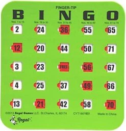 Regal Bingo - Shutter Slide Bingo Cards Only - 6.5” X 6.75” - 4-Ply Green Cardstock - Easy To Read - Red Sliding Windows - Perfect For Large Groups, Bulk Purchasing - Non Repeating Set -Folkmanis Toys Shop 51O4FplbEvL. AC