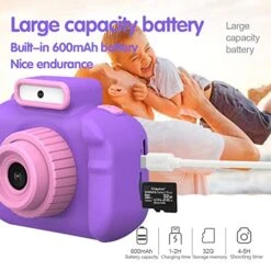 Leutsin Upgrade Kids Selfie Camera,Digital Camera For Kids Toy Gift, 4800 W Front And Rear 1080P HD Children's Digital Camera, Video And Games, With Flashlight, 800mah Battery (Purple) -Folkmanis Toys Shop 51OHyZamfjL