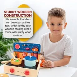 Leo & Friends 2-in-1 Mini Kitchen Wooden Play Set With 15-Pieces - Play-Pretend Toddler Toy For Girls And Boys Aged 24-Months And Older - Educational Kids Toy -Folkmanis Toys Shop 51OS55nyXFS