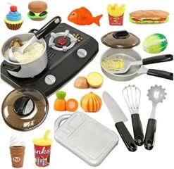 20 PCS Kitchen Playsets, OMGOD Play House Toy Breakfast Stove Pots Utensils And Pans Food Pretend Cookware Cooking Play Kitchen Set Playset For Kids Girl Boy Toddlers Birthday (Gray) -Folkmanis Toys Shop 51ObQB0YhUL. AC
