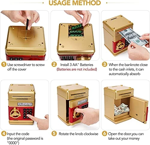 ATM Piggy Bank For Girls Boys, PhilaeEC Real Money Cash Coin Can Saving Box Electronic Money Safe Bank For Kids Baby And Adult Collection Games Supplies - Hot Birthday Gifts (Pink) 8 ATM Piggy Bank For Girls Boys, PhilaeEC Real Money Cash Coin Can Saving Box Electronic Money Safe Bank For Kids Baby And Adult Collection Games Supplies - Hot Birthday Gifts (Pink) - Image 6