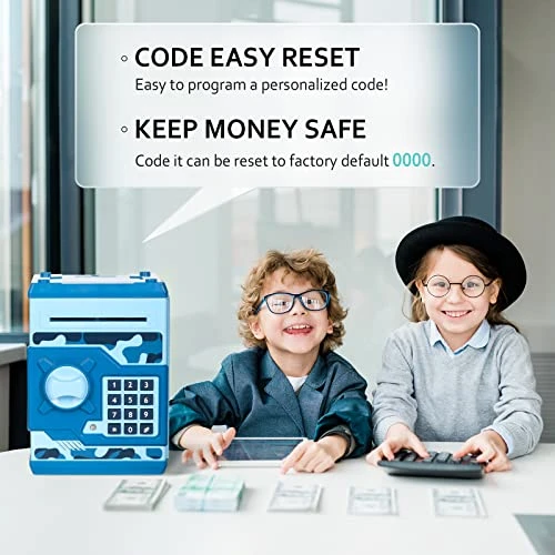 ATM Piggy Bank For Boys Girls, Vcertcpl Mini ATM Coin Bank Money Saving Box With Password, Kids Safe Money Jar For Adults With Auto Grab Bill Slot, Great Gift Toy Bank For Kids(Camouflage Blue) 4 ATM Piggy Bank For Boys Girls, Vcertcpl Mini ATM Coin Bank Money Saving Box With Password, Kids Safe Money Jar For Adults With Auto Grab Bill Slot, Great Gift Toy Bank For Kids(Camouflage Blue) - Image 2