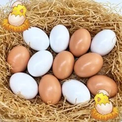 SGVV90 Wooden Fake Eggs Home Decor, Fake Easter Egg For Children DIY Game, Kitchen Craft Adornment, Food Toy Easter Gift For Kids (12 Pieces)