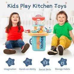 KidEwan Kids Kitchen Playset, 31 Pcs Pretend Play Kitchen Mini Suitcase With Cooking Accessories Little Chef Educational Toy Cookware For Toddlers Boys Girl Ages 3 4 5 6 7 8 -Folkmanis Toys Shop 51P7wAH3iqL