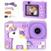 Kids Camera, DIY Buliding Blocks Camera Toys For Boys And Girls, HD Digital Video Cameras For Toddler, Toddler Camera Toy For Age 3 4 5 6 7 8 9 10 11 12 With 32GB SD Card (Purple)