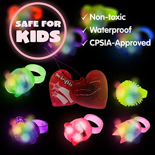 JOYIN 26 Packs Valentines Day Gifts For Kids, Light Up Rings Filled Hearts And Valentine’s Day Cards Glow In The Dark Finger Toys Rings For Boys And Girls Classroom Gift Exchange Game Prizes 5 JOYIN 26 Packs Valentines Day Gifts For Kids, Light Up Rings Filled Hearts And Valentine’s Day Cards Glow In The Dark Finger Toys Rings For Boys And Girls Classroom Gift Exchange Game Prizes - Image 3