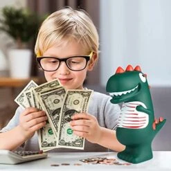 Weallbuy Dinosaur Piggy Bank Large Plastic Piggy Bank Indestructible Money Box Suitable For Decorative Money Jar For Kids Personalised Cartoon Saving Toy (Dark Green Large) -Folkmanis Toys Shop 51PV802LEiL