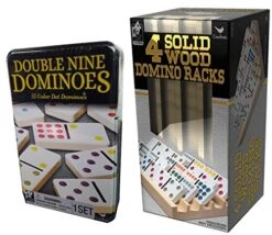 GENERIC Double Nine Colored Dominoes + 4 Wood Racks Set