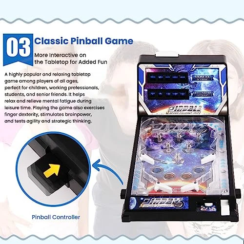 WUKO Mini Pinball Game Machine, Desktop Ball Shooting Toy, Electronic Tabletop Pinball Game, Action And Reflex Game For Children And Family 5 WUKO Mini Pinball Game Machine, Desktop Ball Shooting Toy, Electronic Tabletop Pinball Game, Action And Reflex Game For Children And Family - Image 3