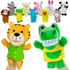 Beetoy Puppets With 2 Hand Puppets & 10 Finger Puppets - Soft Plush Animal Finger Puppet Toys For Kids, Mini Figures Toy Assortment For Boys & Girls, Party Favors For Shows, Bath Toys, Story Time