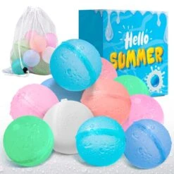 Vieboom Reusable Water Balloons For Kids Ages 4-8 (12 PCS) Silicone Refillable Water Balloon Quick Fill Outdoor Toys Party Happy Water Bombs For Kids Ages 8-12 Pool Toys Water Toys Summer Fun Games
