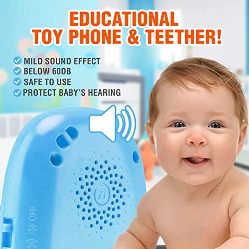 KCWAYS Baby Cell Phone Toy With Removable Silicone Teether Cover, Music, Lights And Games For Learning And Play | Toy Phone For 1,2,3,4 Years Old Toddlers Boys And Girls (Teether Toy Phone - Blue) 5 KCWAYS Baby Cell Phone Toy With Removable Silicone Teether Cover, Music, Lights And Games For Learning And Play | Toy Phone For 1,2,3,4 Years Old Toddlers Boys And Girls (Teether Toy Phone - Blue) - Image 3