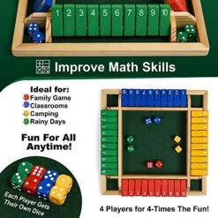 Wooden Shut The Box – Indoor Dice Game – Ideal For 2-4 Players – Great Family Game – Colorful Design - Comfortable Felt – Smart Math Game For Kids – Fun Learning Board Game - Nice Gift Packaging -Folkmanis Toys Shop 51Q7bROSsNL
