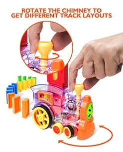 POPUTOY Domino Train, Domino Blocks Set Plastic Kids Domino Construction 4 Color Children Creative Toy Game Educational Play For 3-12 Year Old Boys And Girls (80pcs) -Folkmanis Toys Shop 51QD5l0CihL