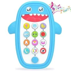 KCWAYS Baby Cell Phone Toy With Removable Silicone Teether Cover, Music, Lights And Games For Learning And Play | Toy Phone For 1,2,3,4 Years Old Toddlers Boys And Girls (Teether Toy Phone - Blue)
