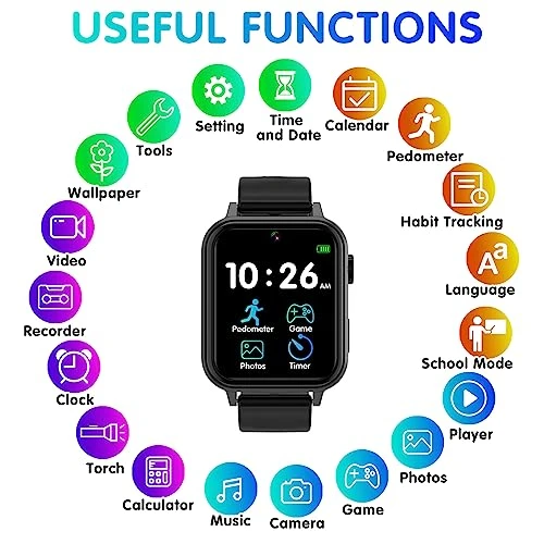 LZPGITGD Smart Watch For Kids, Kids Smart Watch Boys Girls With Camera Music Video Alarm Calculator Pedometer 4-12 Years Old Kids Toys Children Learning Toys Birthday Gifts Toddler Watches(Black) 4 LZPGITGD Smart Watch For Kids, Kids Smart Watch Boys Girls With Camera Music Video Alarm Calculator Pedometer 4-12 Years Old Kids Toys Children Learning Toys Birthday Gifts Toddler Watches(Black) - Image 2