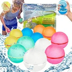 KISKISBY Reusable Water Balloons Water Bombs Splash Ball Quick Fill Self-Sealing Silicone Refillable Water Balls Outdoor Activities Summer Toy Pool Beach Water Games Toys For Kids Ages 4-12 (12 Pcs)