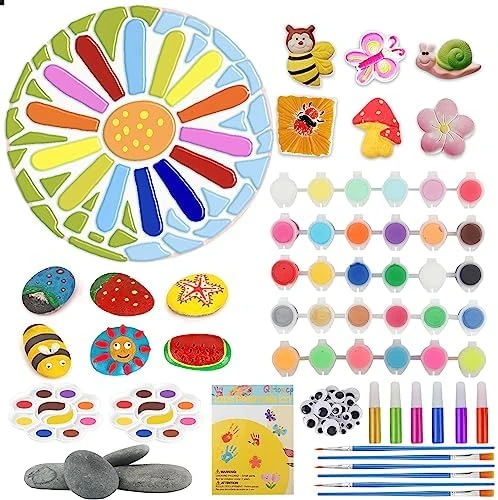 Qtioucp 43Pcs Arts And Crafts Painting Kit With 24 Vibrant Acrylic Paints &12 Glow In The Dark Color,4Pcs 5-Inch Stepping Stone &12Pcs Creativity Stone - Paint Your Own Stepping Stones For Kids 11 Qtioucp 43Pcs Arts And Crafts Painting Kit With 24 Vibrant Acrylic Paints &12 Glow In The Dark Color,4Pcs 5-Inch Stepping Stone &12Pcs Creativity Stone - Paint Your Own Stepping Stones For Kids - Image 9