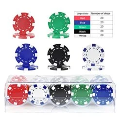100Pcs Professional Poker Chip With Storage Box, 5 Colors Casino Poker Chips Set, 11.5 Gram Clay Composite Casino Poker Chips For Casino Card Games Texas Holdem Blackjack Gambling (with Clear Box)