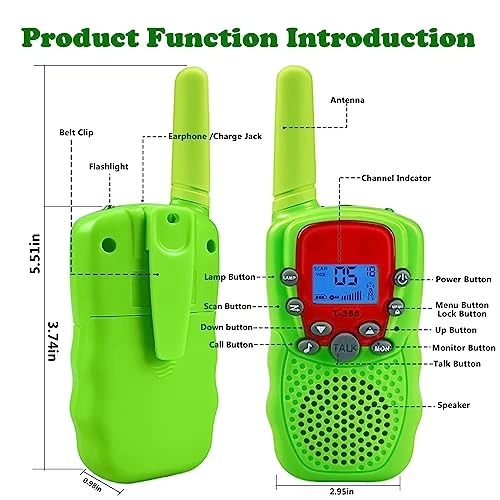 Wcfish Walkie Talkies For Kids, 2 Pack 22 Channels 2 Way Radio With Backlight LCD Flashlight, 3KMs Long Range Kids Toys For 3-12 Years, Children's Outdoor Adventure Camping Hiking Game (Green+Pink) 6 Wcfish Walkie Talkies For Kids, 2 Pack 22 Channels 2 Way Radio With Backlight LCD Flashlight, 3KMs Long Range Kids Toys For 3-12 Years, Children's Outdoor Adventure Camping Hiking Game (Green+Pink) - Image 4