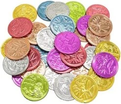 Treasure Coin Halloween Toys 100pcs Coin Plastic Colorful Clown For Props Treasure Game Party Gold Coins Halloween Props Game Coins -Folkmanis Toys Shop 51RO KDZ8TL. AC
