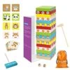 MICKYU 51 Pcs Wooden Blocks Stacking Tumbling Tower Kids Learning Toys Games With Dices, Mallet, Animals Cards, Tray, And Storage Bag -Folkmanis Toys Shop 51RdhK6boKL