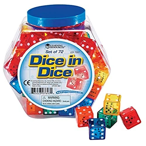 Learning Resources Dice In Dice Bucket, Math Toy, Manipulative, Set Of 72, Ages 6+, Multi-color, 3/4 W In 3 Learning Resources Dice In Dice Bucket, Math Toy, Manipulative, Set Of 72, Ages 6+, Multi-color, 3/4 W In