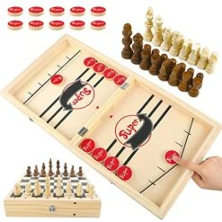 Moopok Fast Sling Puck Game,Wooden Hockey Game Sling Puck.Desktop Battle Wooden Sling Hockey Table Game,Adults And Kids Family Games