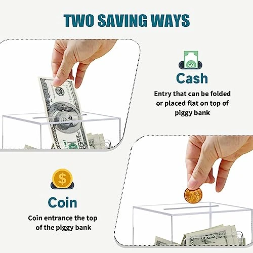 ETPlanet Large Clear Piggy Bank For Adults Kids, Openable Transparent Acrylic Money Bank Saving Box With Key, Unbreakable Coin Jar Pot Cash Container Box, For Teens Boys Girls Toys Age 6-12 Year Old 4 ETPlanet Large Clear Piggy Bank For Adults Kids, Openable Transparent Acrylic Money Bank Saving Box With Key, Unbreakable Coin Jar Pot Cash Container Box, For Teens Boys Girls Toys Age 6-12 Year Old - Image 2