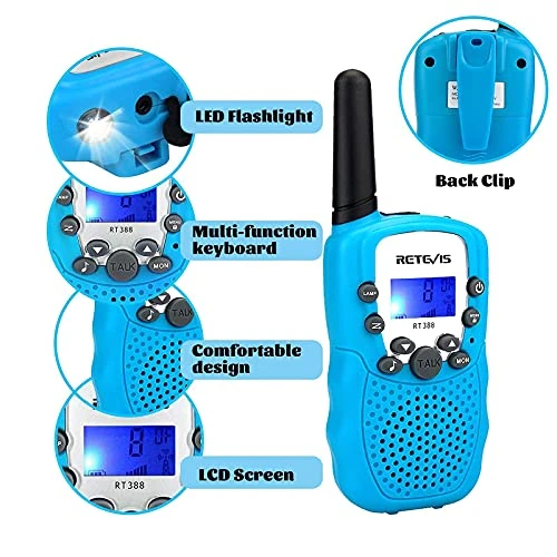 Retevis RT388 Walkie Talkies For Kids,Toys Walky Talky With Flashlight,22 CH,LCD,Keylock,Long Range Walkie Talkie For Boys Girls Aged 6-12,Family Outside,Adventure,Camping(Blue,2 Pack) 4 Retevis RT388 Walkie Talkies For Kids,Toys Walky Talky With Flashlight,22 CH,LCD,Keylock,Long Range Walkie Talkie For Boys Girls Aged 6-12,Family Outside,Adventure,Camping(Blue,2 Pack) - Image 2