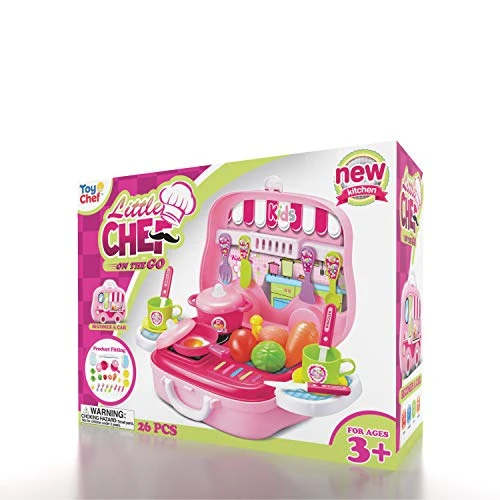 Toy Chef 26-PC On The Go Childrens Kitchen Playset W/ Pretend Food & Mini Stove - Kids Cooking Toys Station - Camping, Restaurant & Playhouse Accessories, Pink 6 Toy Chef 26-PC On The Go Childrens Kitchen Playset W/ Pretend Food & Mini Stove - Kids Cooking Toys Station - Camping, Restaurant & Playhouse Accessories, Pink - Image 4