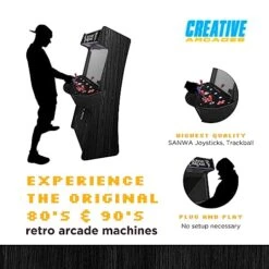 Creative Arcades Full Size Stand-Up Commercial Grade Arcade Machines | 4 Player | 3500 Games | 32" LCD Screen | 4 Sanwa Joysticks | Trackball | Woodgrain Edition | 2 Stools Included | 3 Year Warranty -Folkmanis Toys Shop 51SyAsU449L