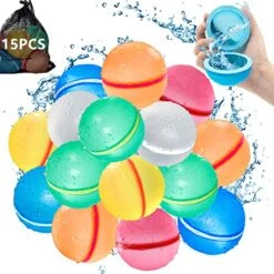 UCIDCI 15 Pcs Water Balloons Reusable Quick Fill - Self Sealing Silicone Water Ball For Kids With Mesh Bag, Summer Fun Water Toys For Outdoor Activities, Summer Party, Water Park, Family Game
