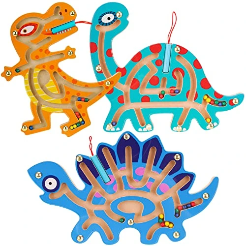 NiToy 3-Pack Wooden Magnetic Maze Toys For Kids 3+, Dinosaur Interactive Puzzle Game Boards Montessori Labyrinth STEM Activity Child Fine Motor Skill Development Preschool Birthday Gifts (3 Dinosaurs) 3 NiToy 3-Pack Wooden Magnetic Maze Toys For Kids 3+, Dinosaur Interactive Puzzle Game Boards Montessori Labyrinth STEM Activity Child Fine Motor Skill Development Preschool Birthday Gifts (3 Dinosaurs)
